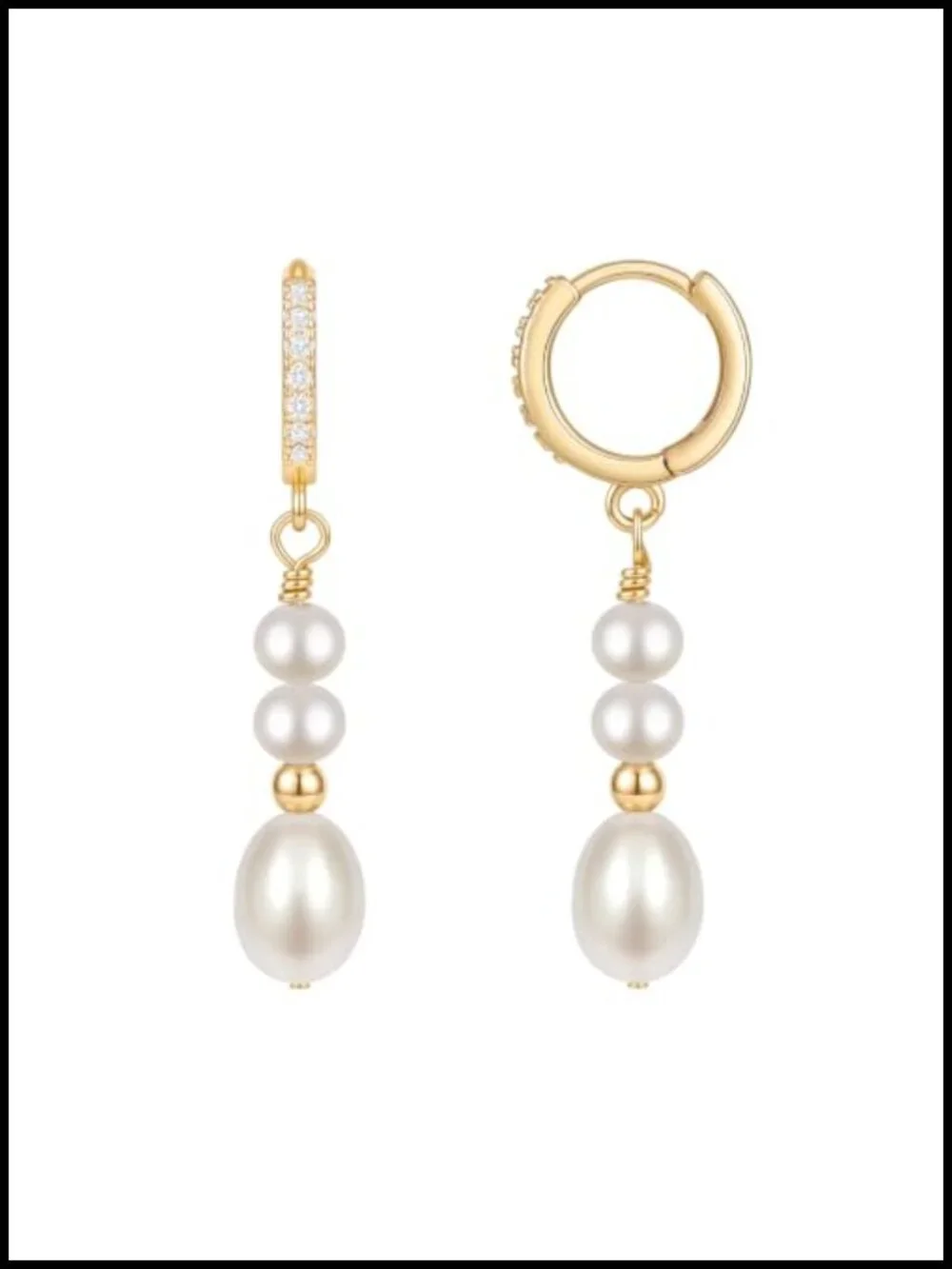 Freshwater Pearl Hoop Earrings 14K Gold Plated CZ Dangle Drop for Women